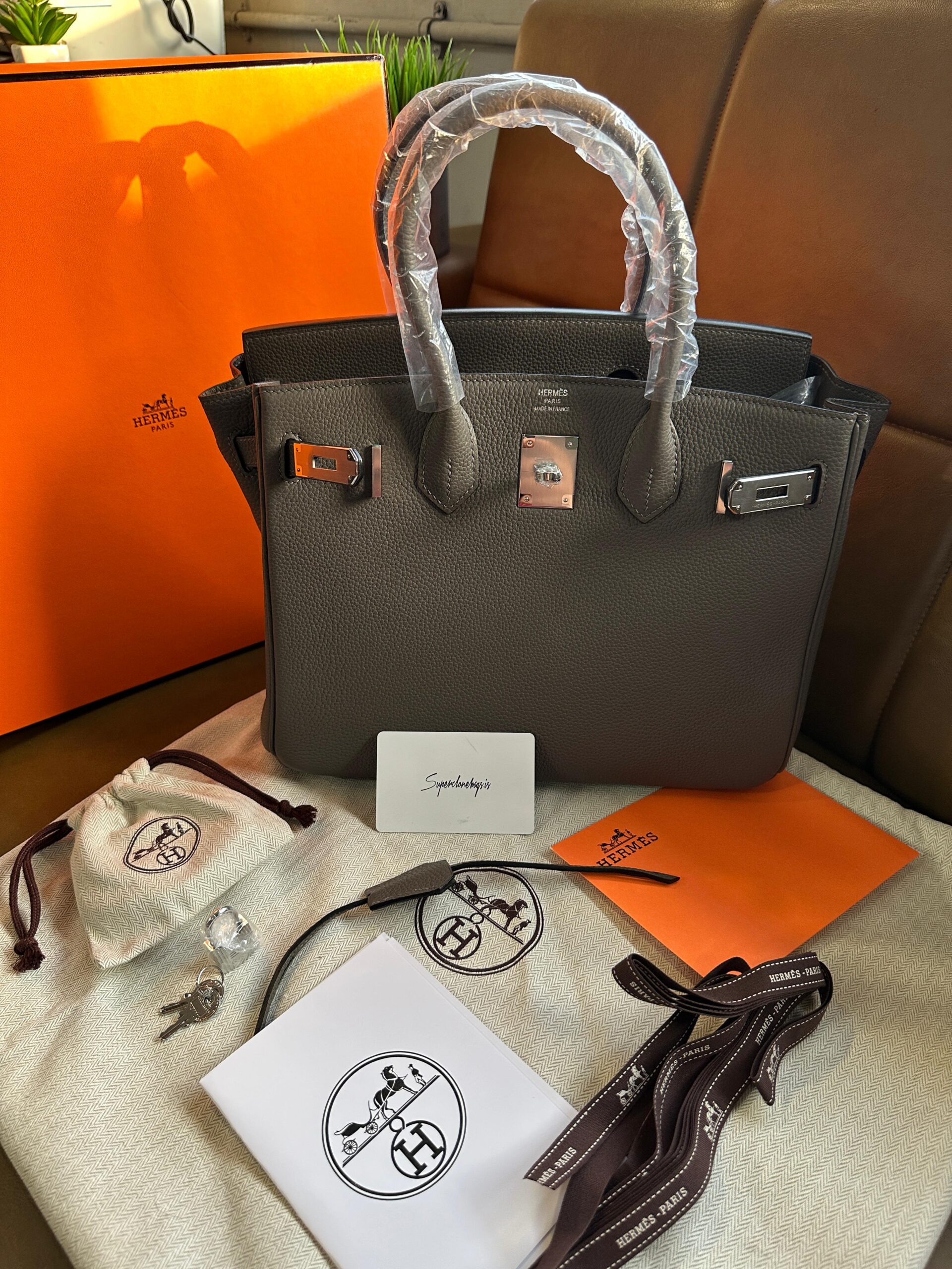 Hermes Birkin 30 Grey Togo Leather Gris Etain Hand Made Replica Bag - Image 13