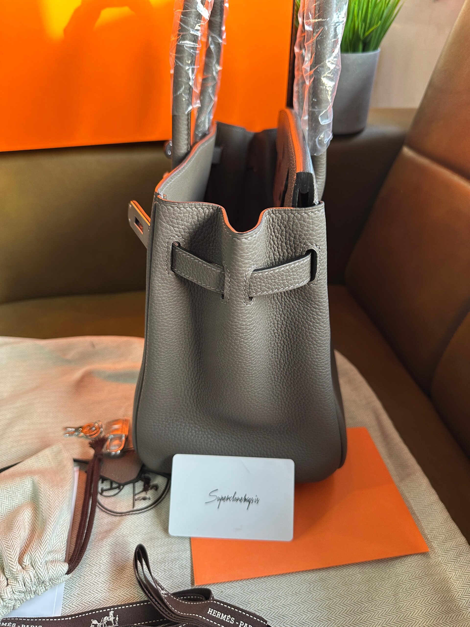 Hermes Birkin 30 Grey Togo Leather Gris Etain Hand Made Replica Bag - Image 3