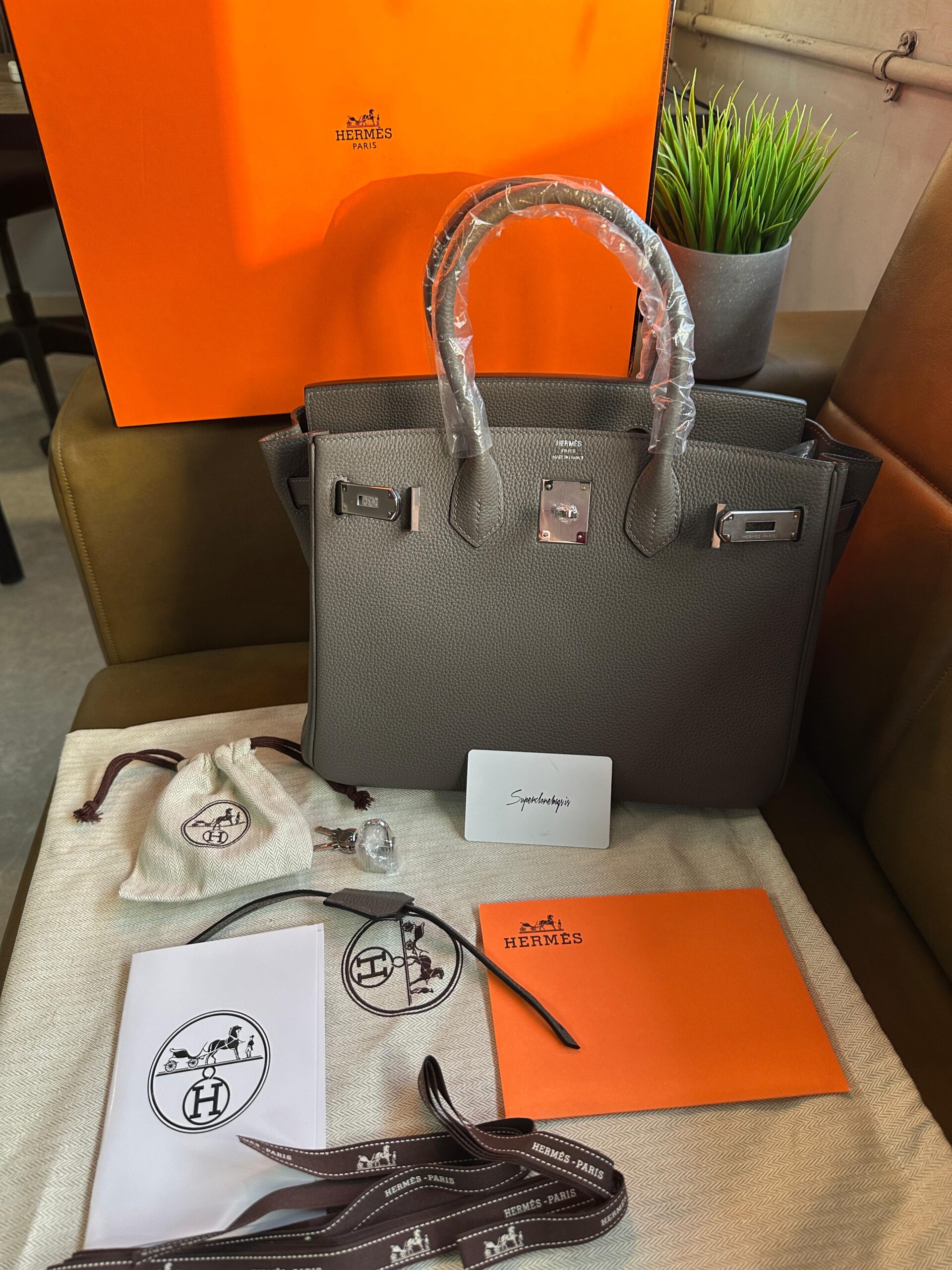 Hermes Birkin 30 Grey Togo Leather Gris Etain Hand Made Replica Bag - Image 11