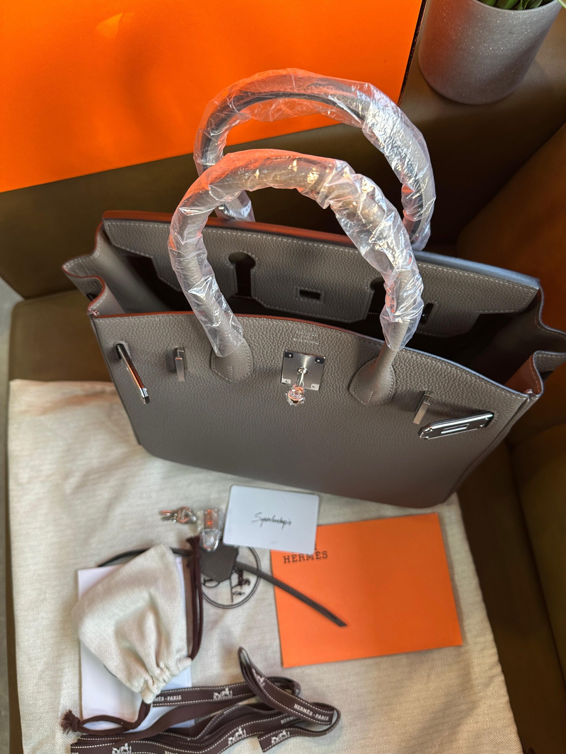 Hermes Birkin 30 Grey Togo Leather Gris Etain Hand Made Replica Bag - Image 2