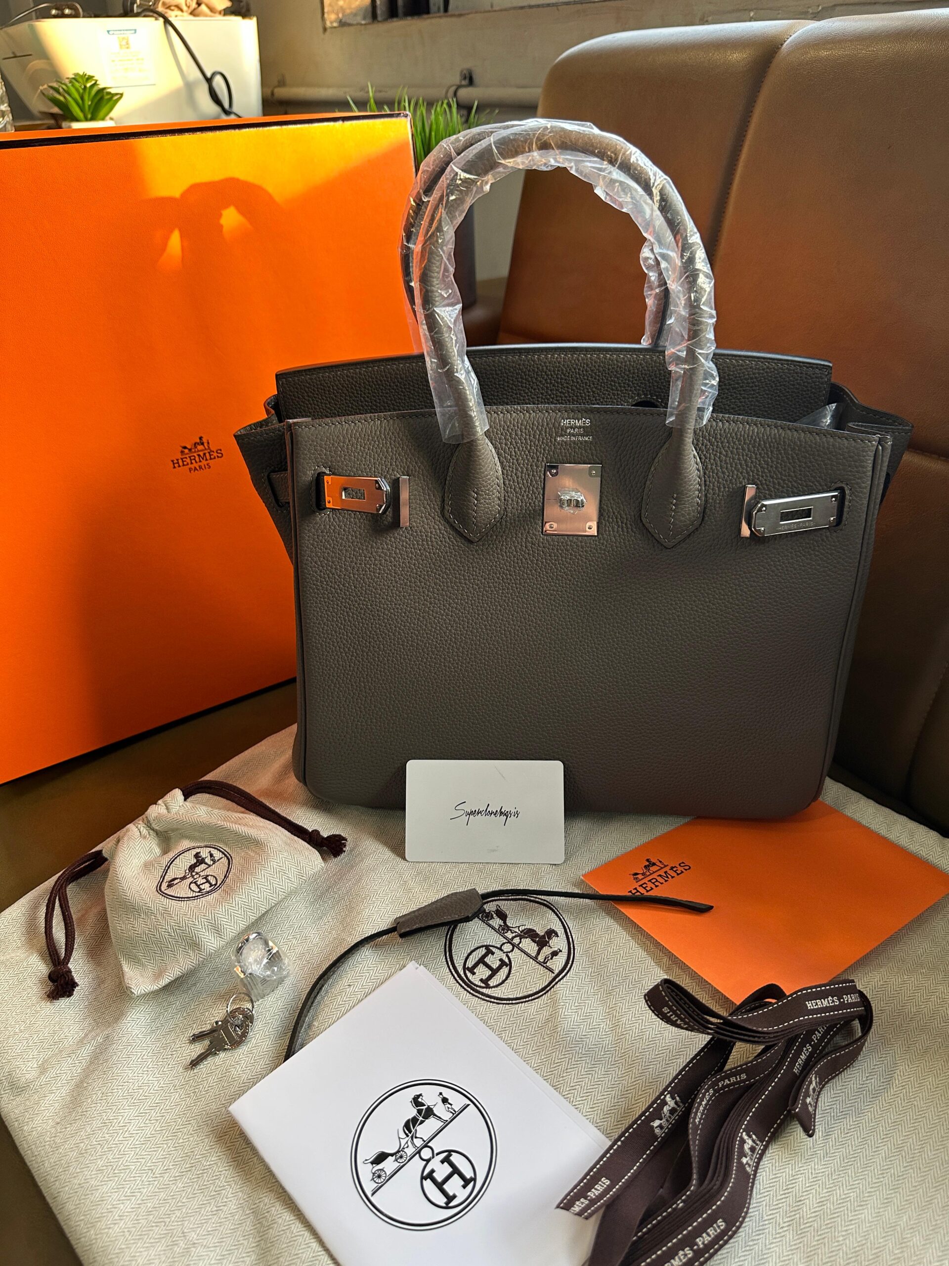 Hermes Birkin 30 Grey Togo Leather Gris Etain Hand Made Replica Bag - Image 10