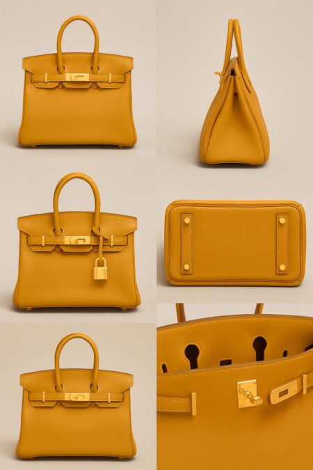 Hand Made High End Super fake hermes Birkin Gold Genuine Swift leather