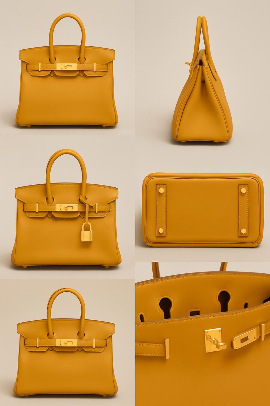 Hand Made High End Super fake hermes Birkin Gold Genuine Swift leather