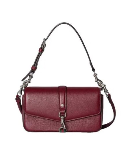 Super Clone Gucci Leather Burgundy Cross Body Bag With hook Closure
