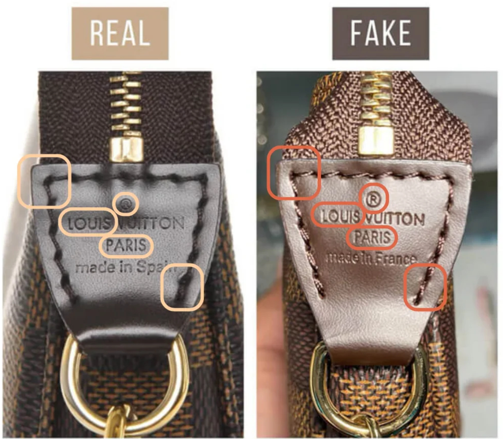 fake vs real louis vuitton bag zipper hardware comparison