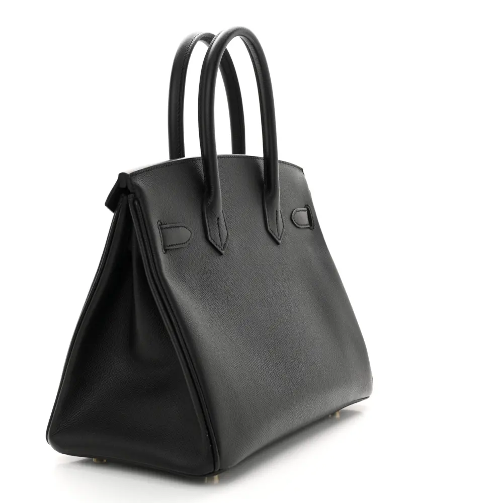 Back view of the Herme$ Epsom Leather Birkin 30 in Black