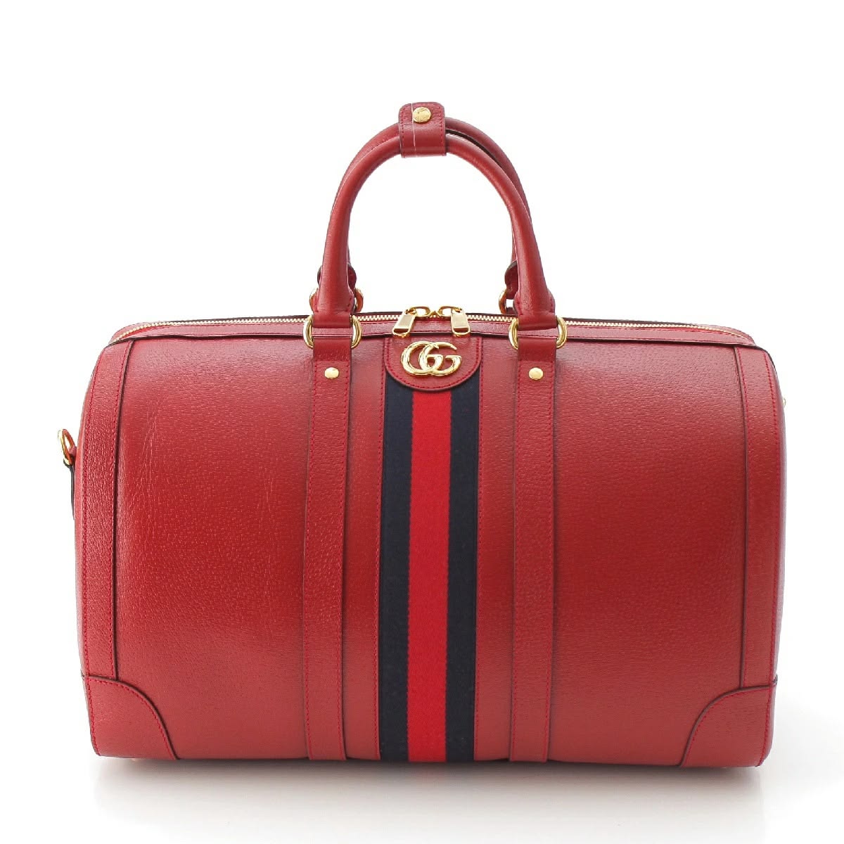 Gucc! Textured Dollar Calfskin Web Large Duffle Bag Red – Super Clone Travel Bag - Image 2