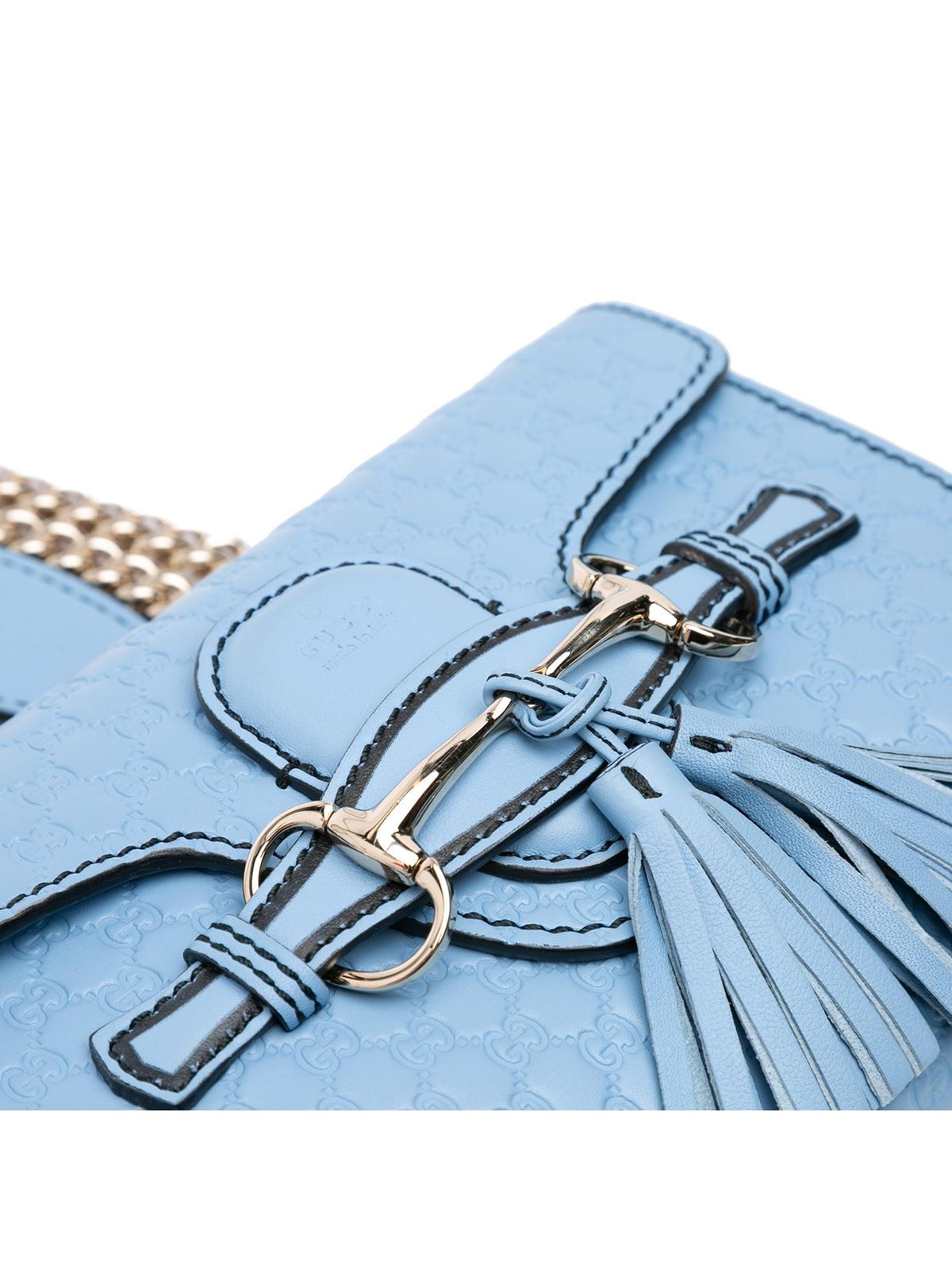 closeup of Gucc! Medium Emily Chain Shoulder Bag Light Blue