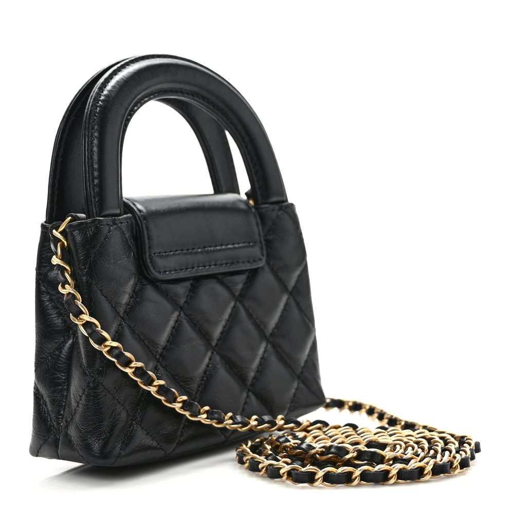 Back view of the black aged calfskin Nano Kelly Shopper