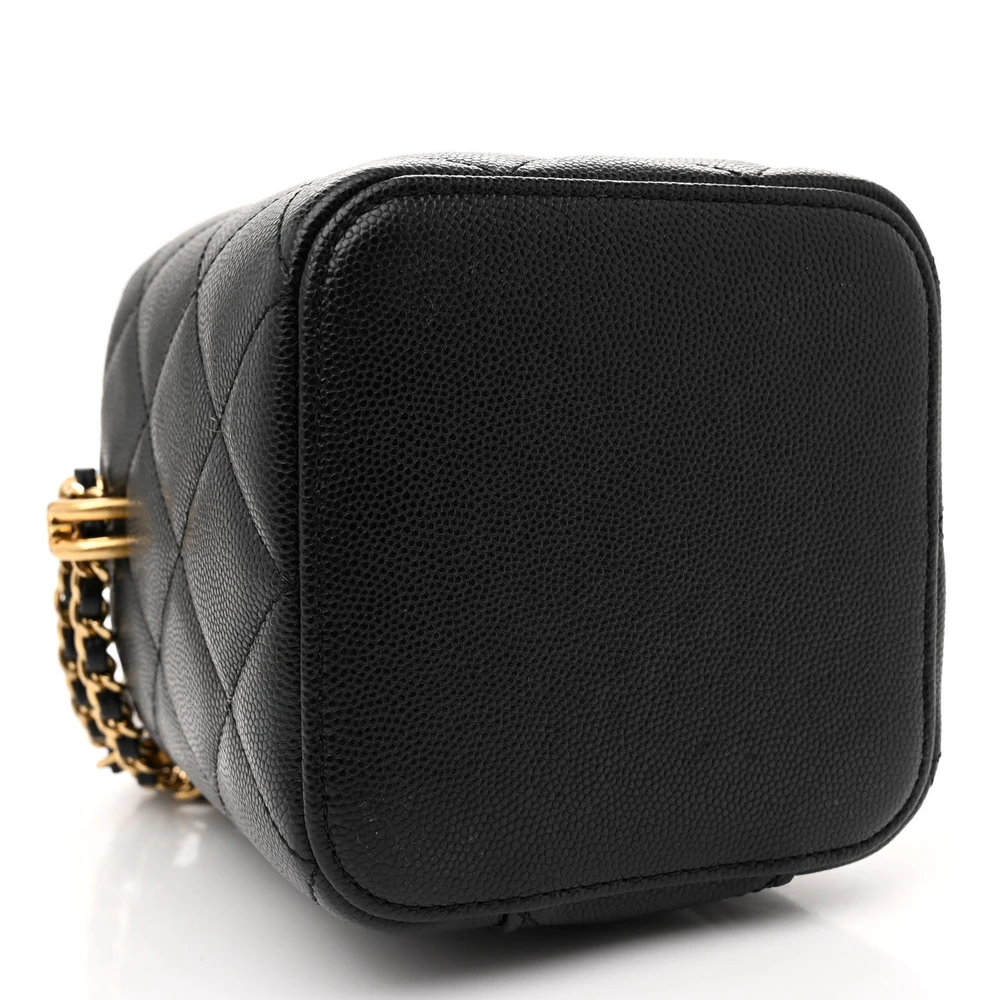 Bottom view of the black caviar leather Small Coco Beauty Vanity Case showing the structured leather base
