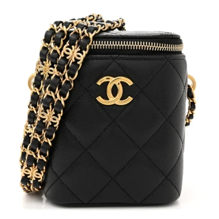 Front view of the black caviar leather Small Coco Beauty Vanity Case with gold-tone hardware