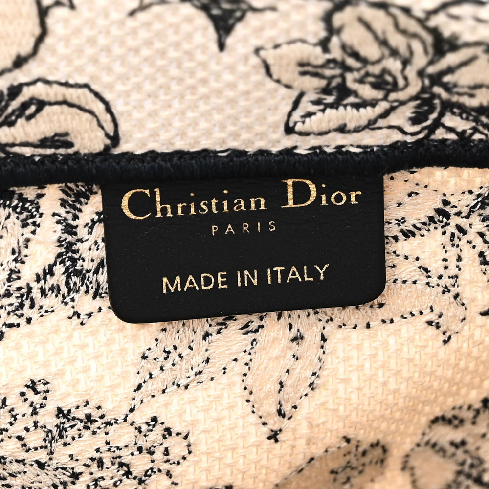 Close-up of the mirror Quality D!0r embroidered logo and premium detailing on the large latte Book Tote