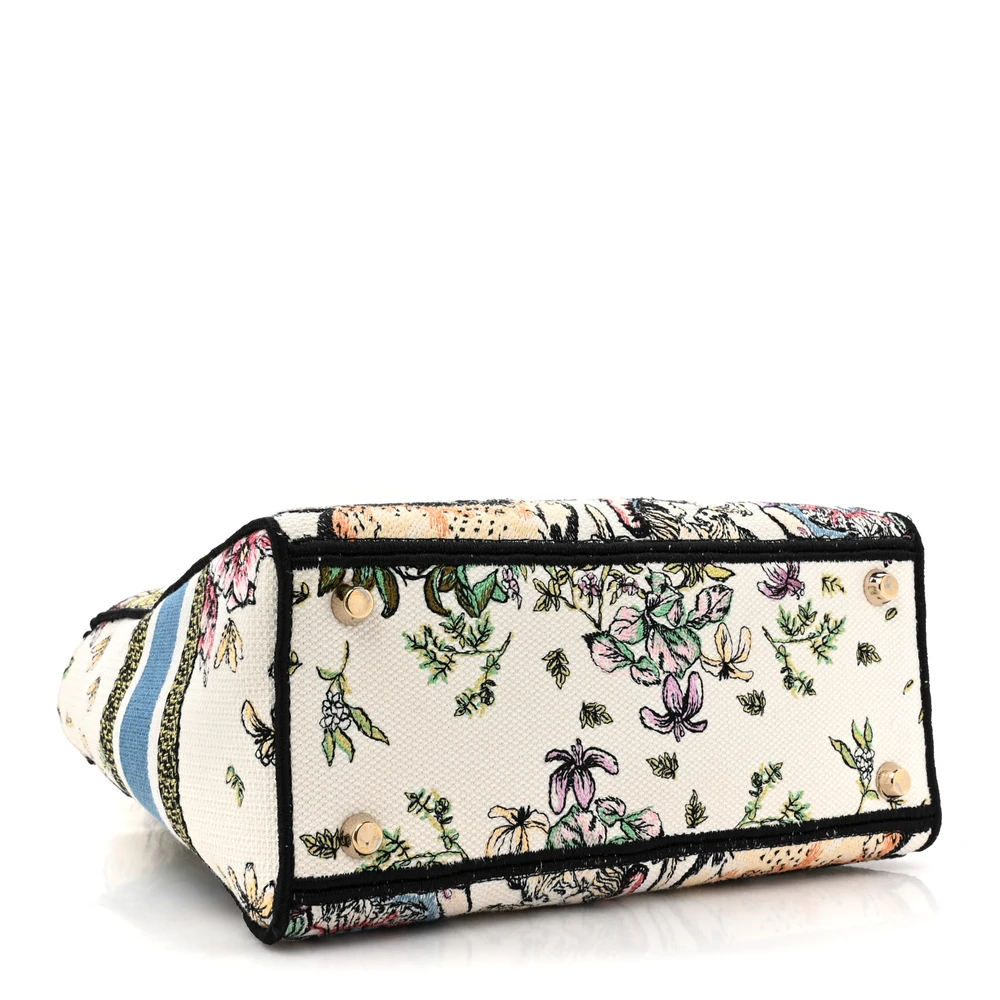 Bottom view of the Medium Lady D-Lite bag showing the embroidered canvas base