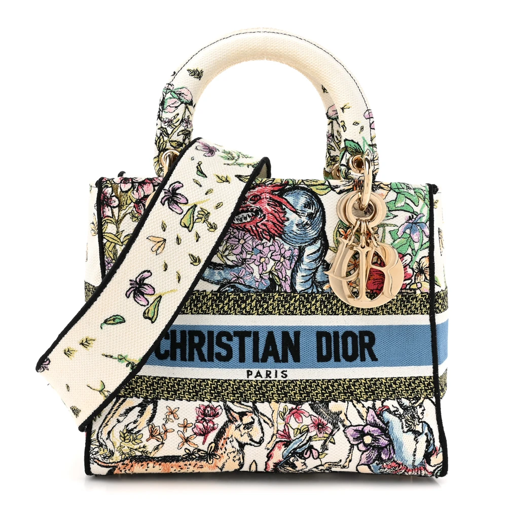D!0r Medium Lady D-Lite Front view of the latte D-Constellation embroidered Medium Lady D-Lite bag