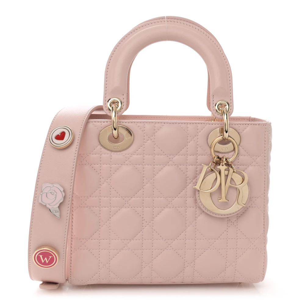 D!0r Light Pink Cannage lambskin small bag with gold-tone hardware and top handles