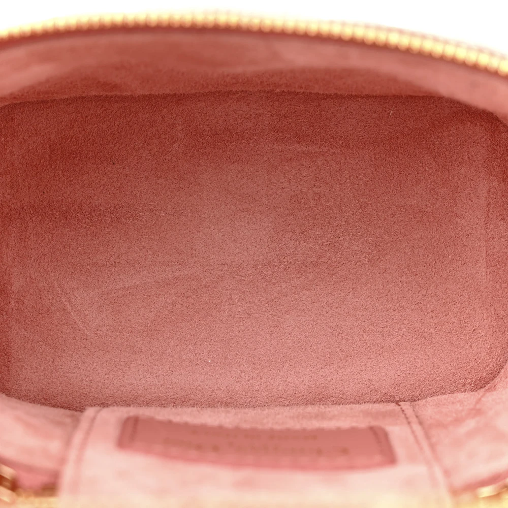 Deep nude lambskin Micro Vanity Case with Cannage quilting, top handle, and detachable shoulder strap