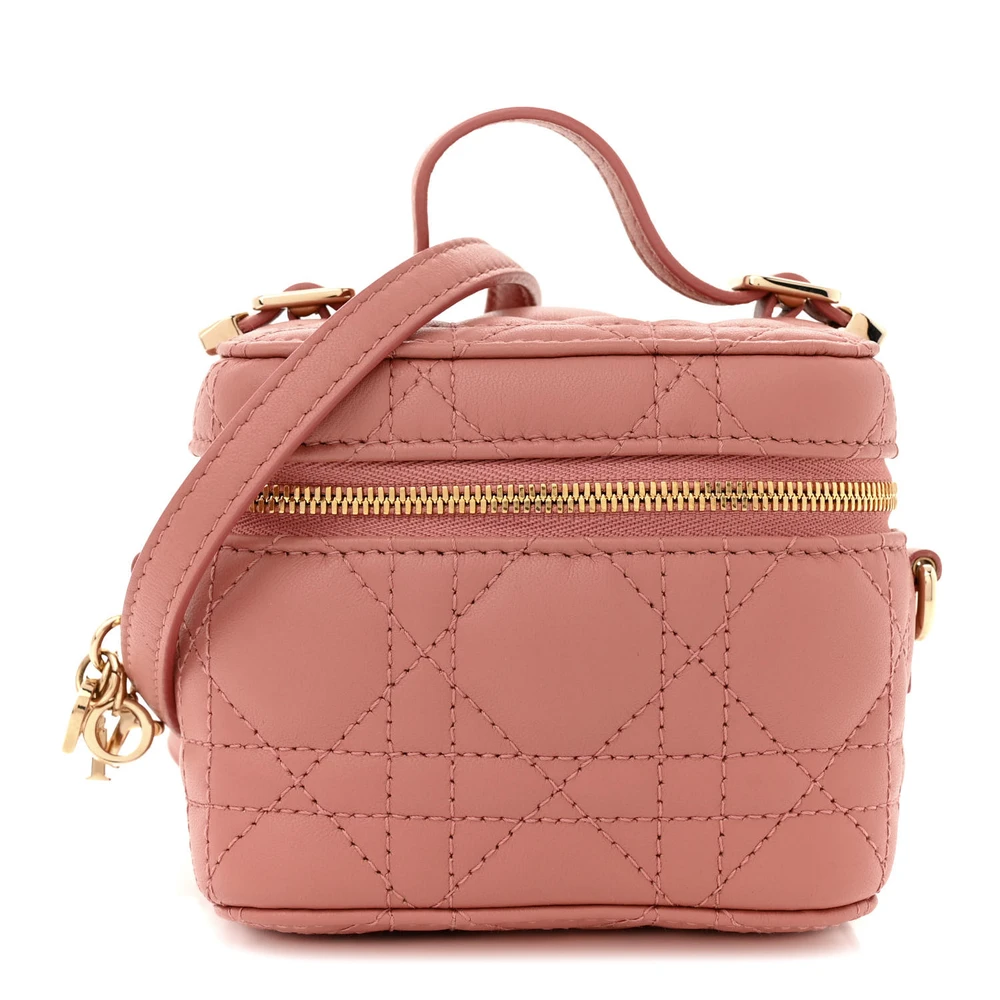 superclone Deep nude lambskin Micro Vanity Case with Cannage quilting, top handle, and detachable shoulder strap