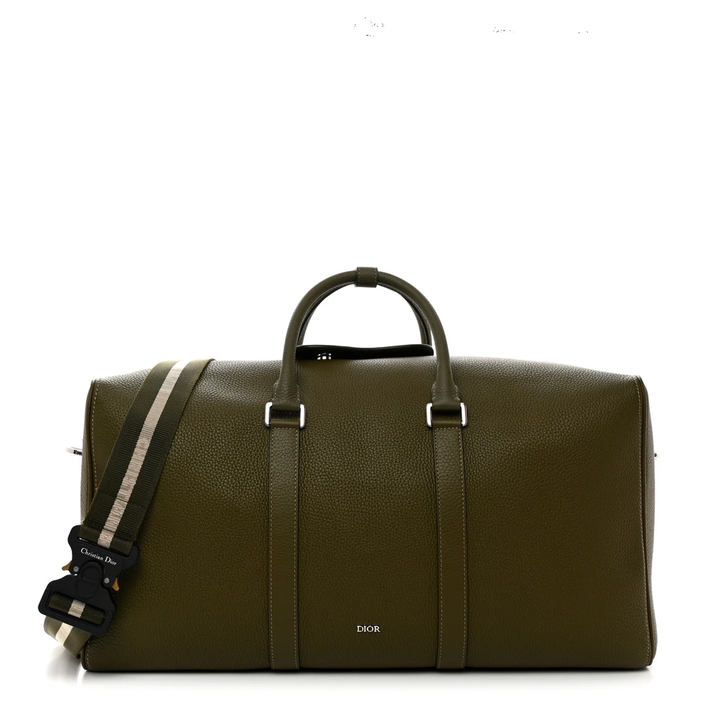 Olive green grained calfskin Lingot 50 travel bag with double leather handles and detachable shoulder strap