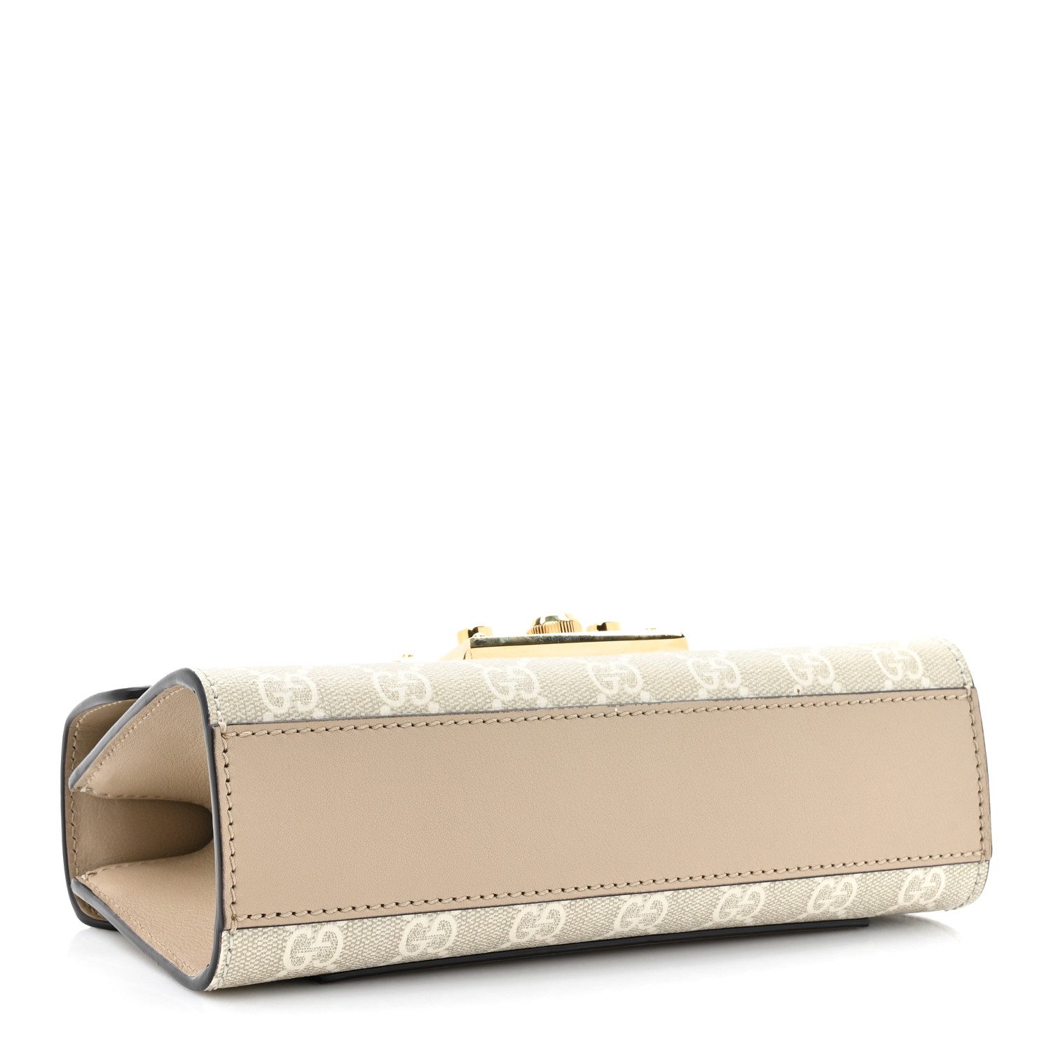 Bottom view of the GG Supreme Padlock Small Chain Shoulder Bag showing the structured base
