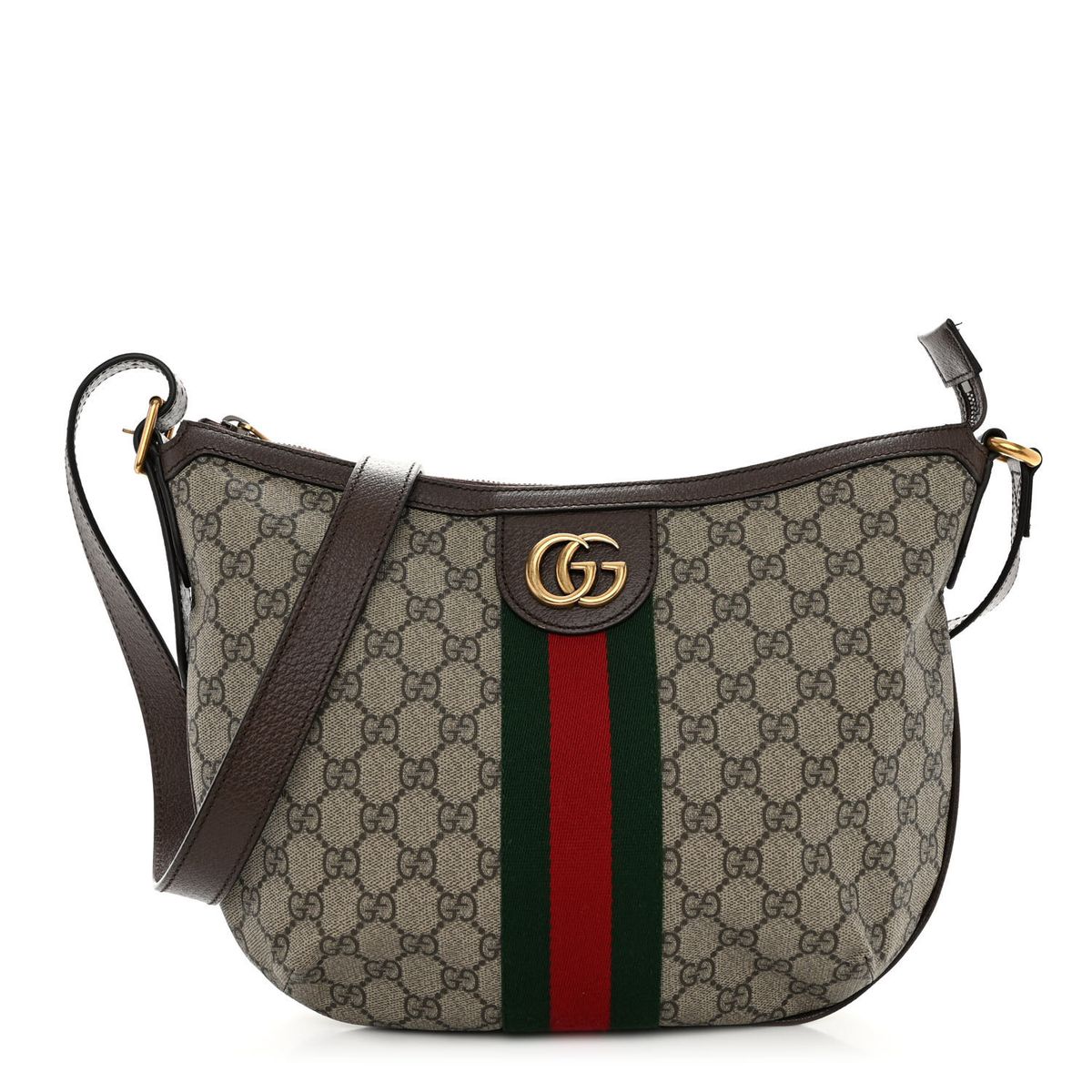 GG Supreme monogram Small Half Moon Hobo with leather trim and adjustable shoulder strap