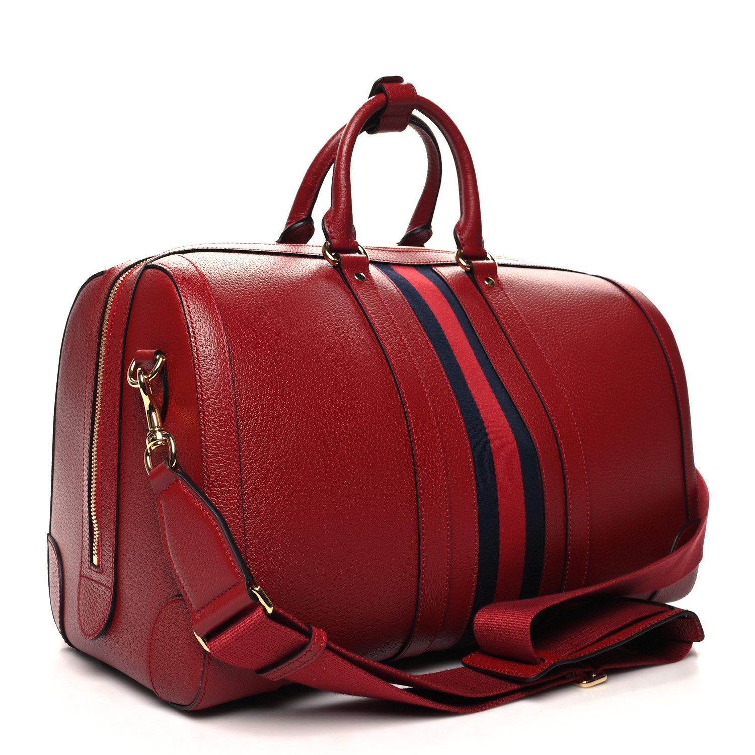 Gucc! Textured Dollar Calfskin Web Large Duffle Bag Red – Super Clone Travel Bag - Image 6
