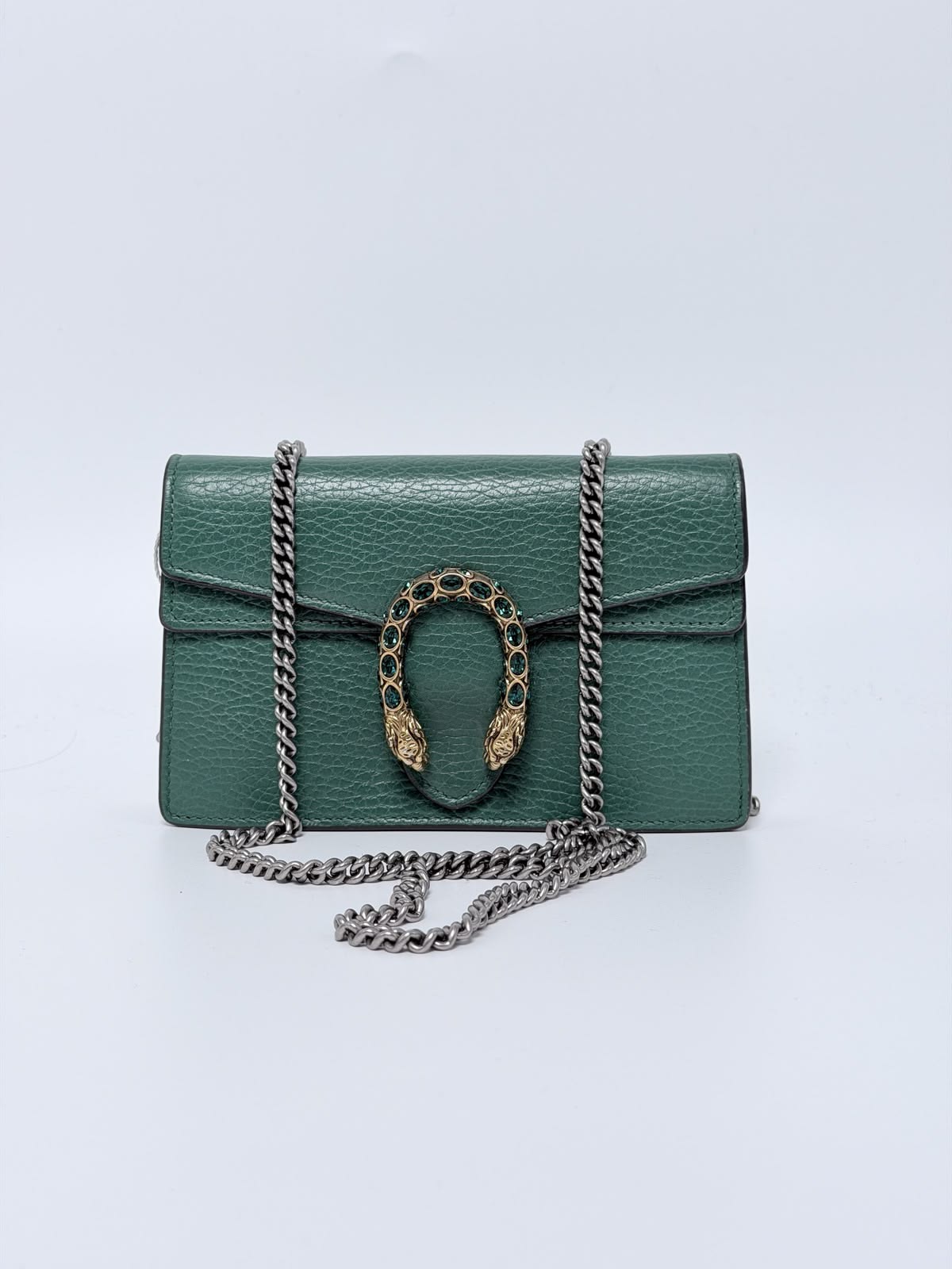 Emerald Dollar calfskin Super Mini Dionysus shoulder bag with crystal embellishments and chain strap