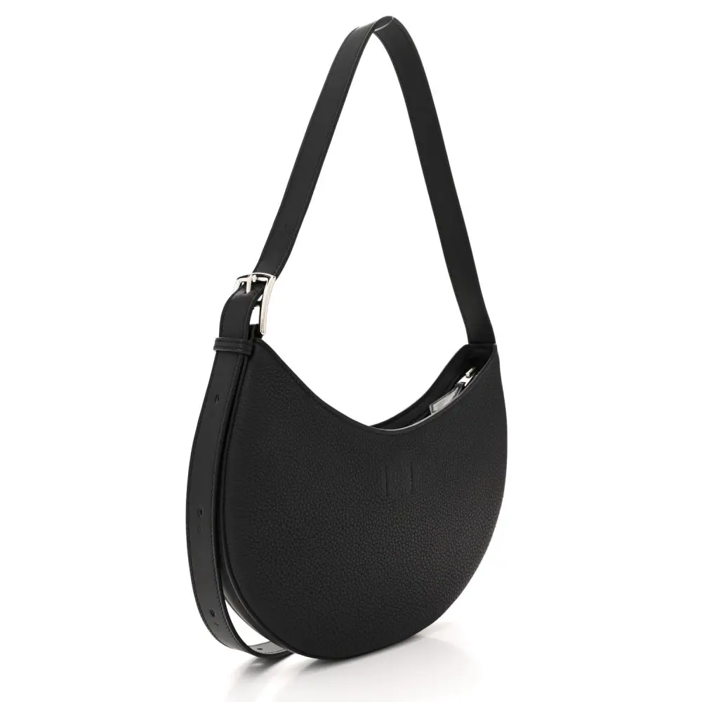 Back view of the Herme$ Black Togo and Swift Leather P’tit Arçon showing the leather base