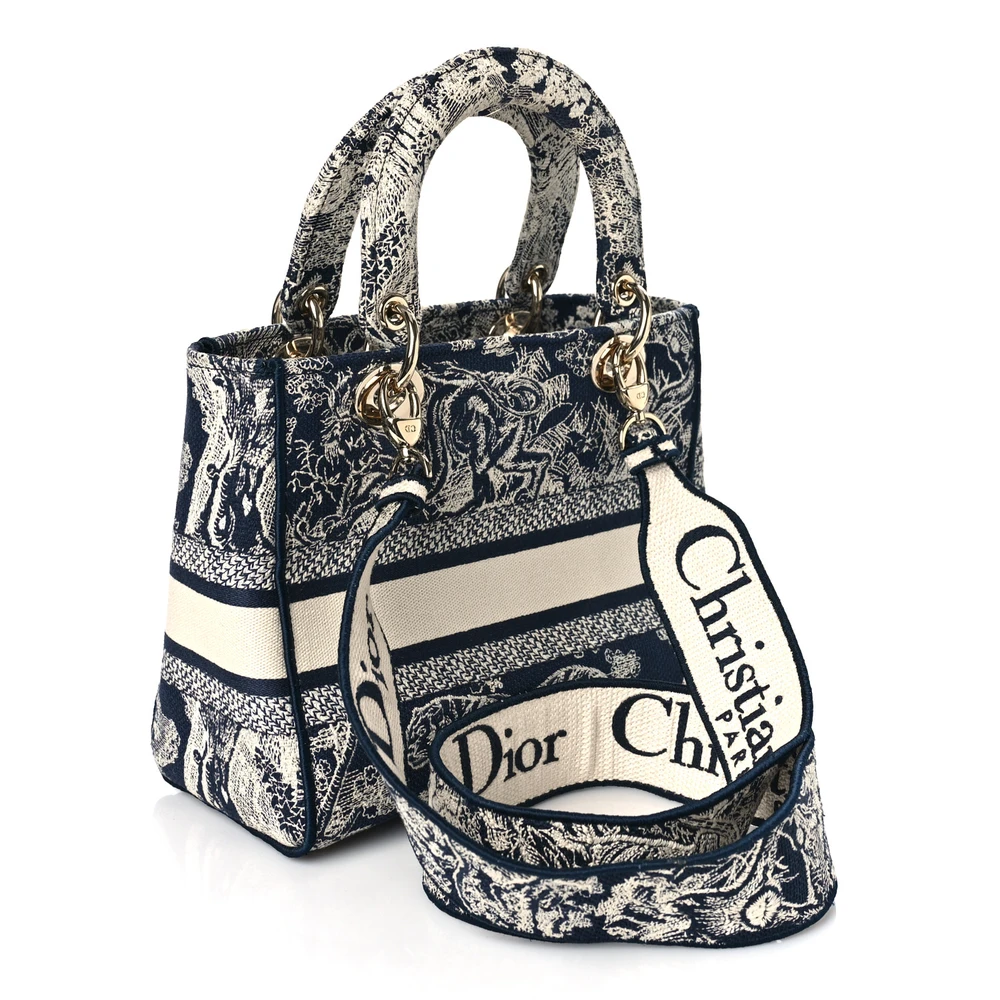 back view of the blue Toile de Jouy embroidered Medium Lady D-Lite bag