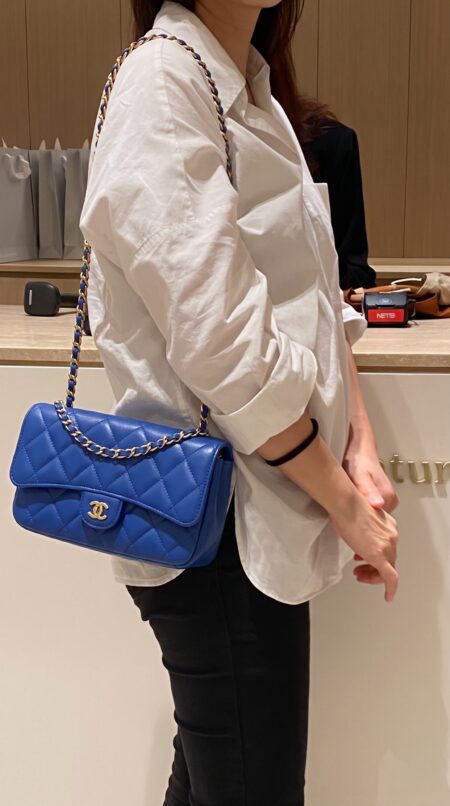 Ch@nel Flap Phone Holder Blue High End CorssBody Bag
