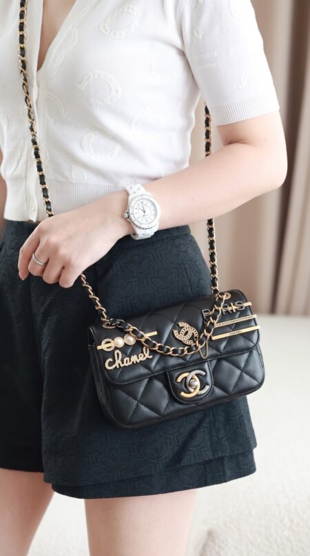 Ch@nel Mini Coco Clips Flap Black SuperClone ShoulderBag