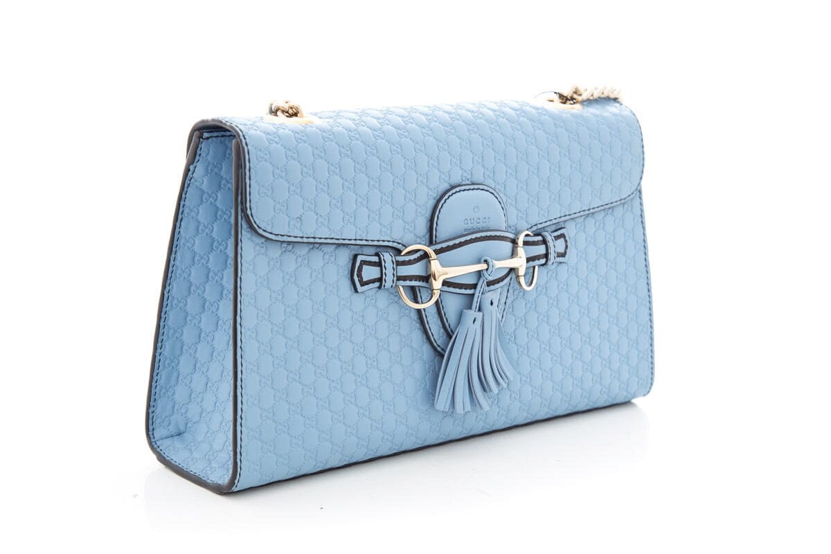 side view of Gucc! Medium Emily Chain Shoulder Bag Light Blue