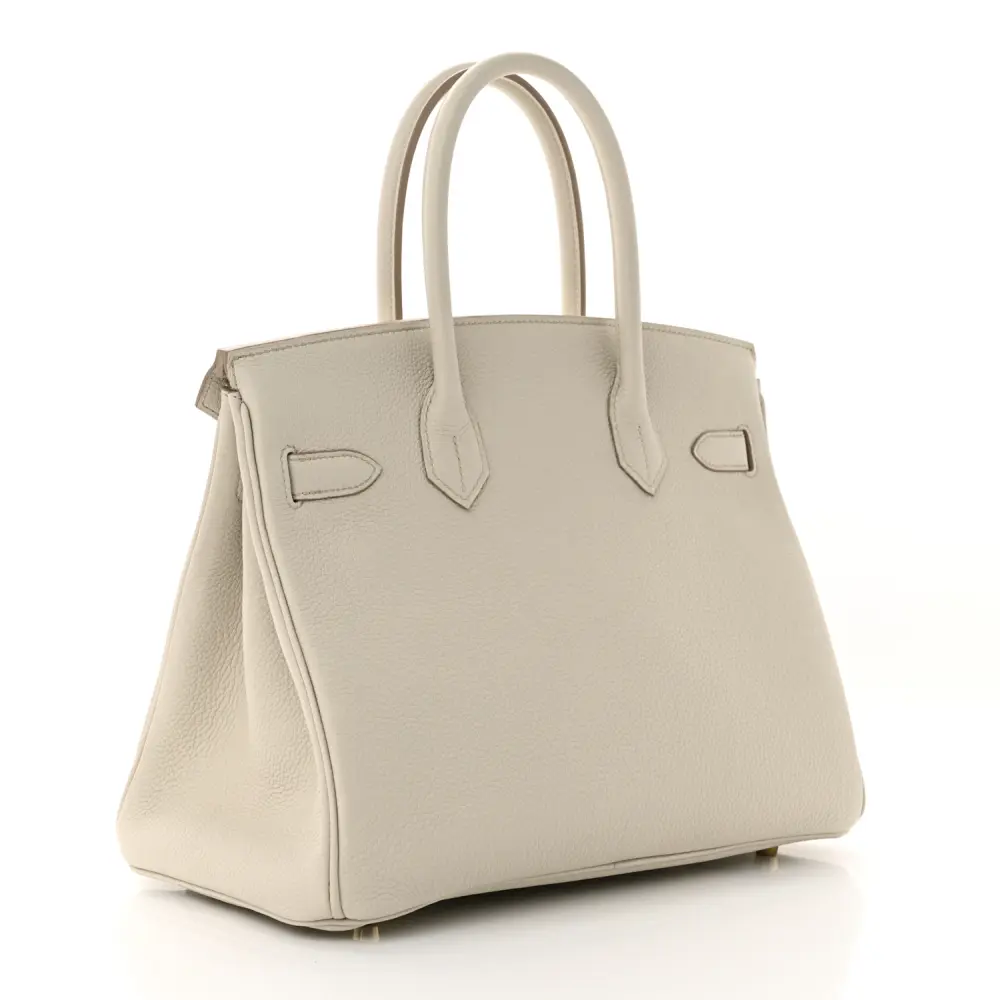 Back view of the Herme$ Togo Leather Birkin 30 in Beton