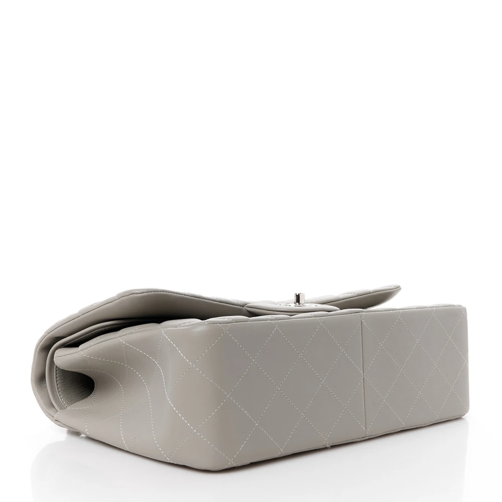 Bottom view of the grey lambskin Jumbo Double Flap with gold chain straps