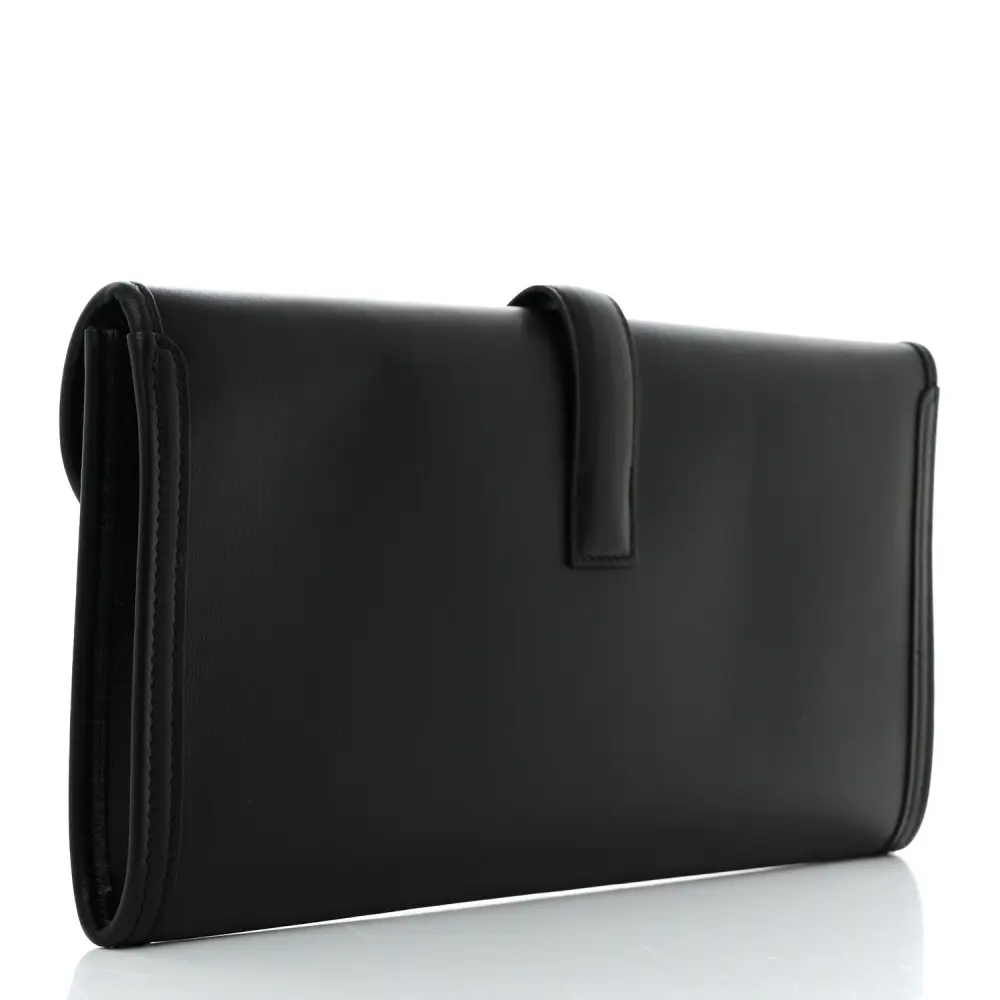 Back view of the Herme$ Black Swift Leather Jige Elan 29 Clutch