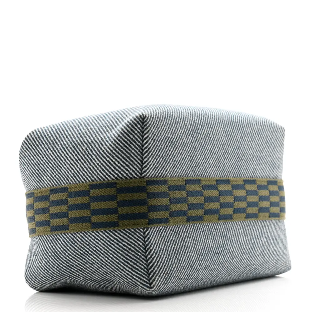 Bpottom view of the Herme$ Bride-à-Brac H Natte Bleu Abysse Wool Large Pouch