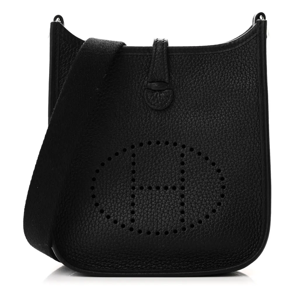 Front view of the Herme$ Taurillon Clemence Evelyne TPM in Black