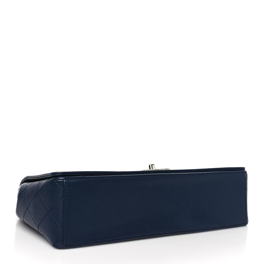 Bottom view of the dark navy sheepskin Vintage Mademoiselle Flap with blue enamel CC turn lock