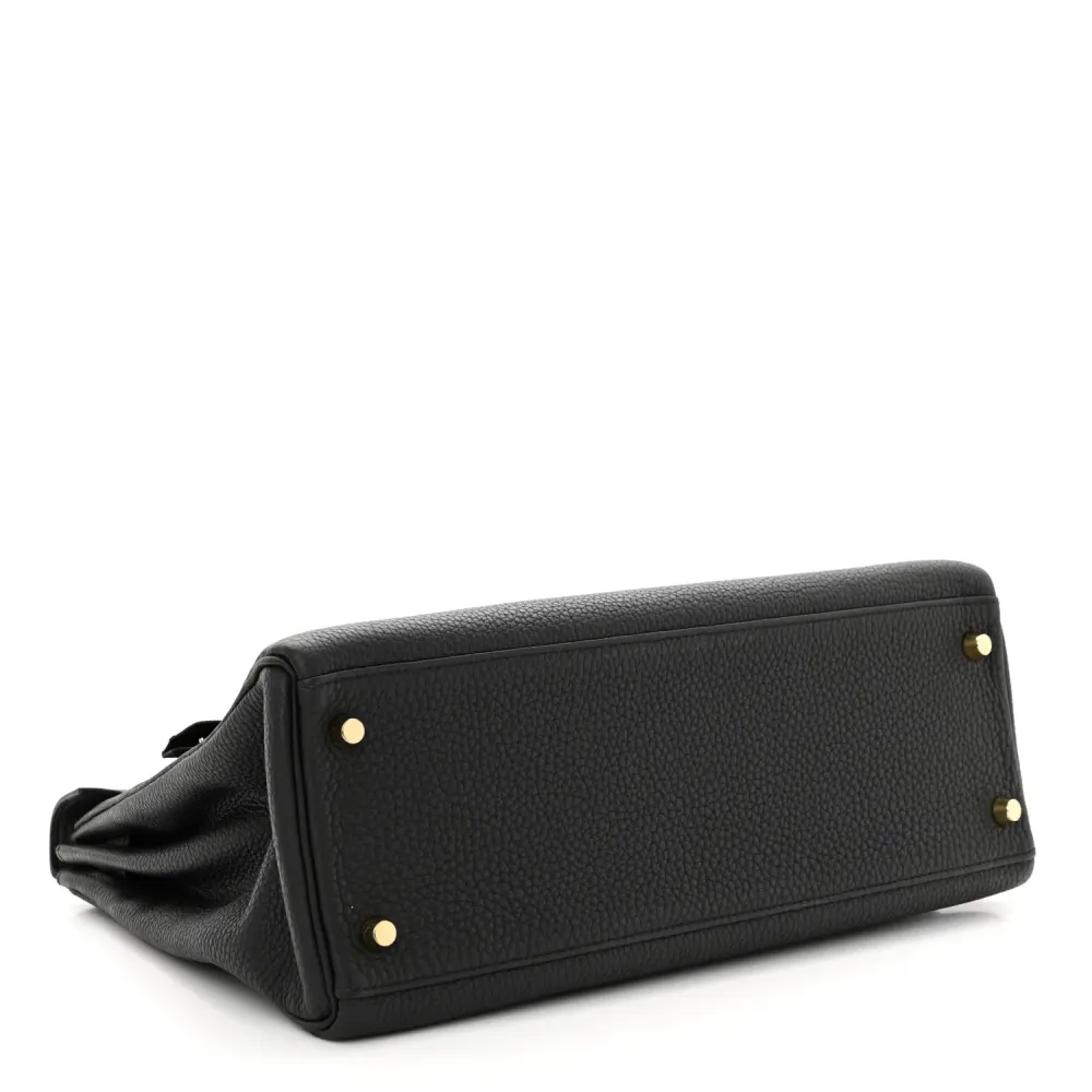 Front view of the Herme$ Kelly Retourne 32 Black Togo Leather