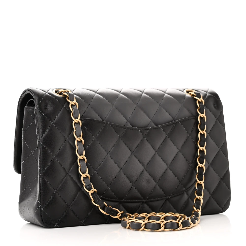Back view of the grey gradient lambskin Medium Double Flap with light gold chain shoulder strap