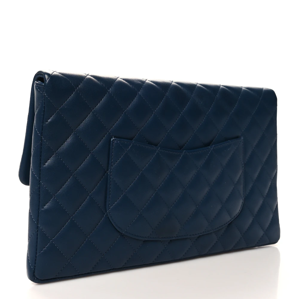 Back view of the navy Ch@nel Flap Clutch with Silver-tone CC turn-lock