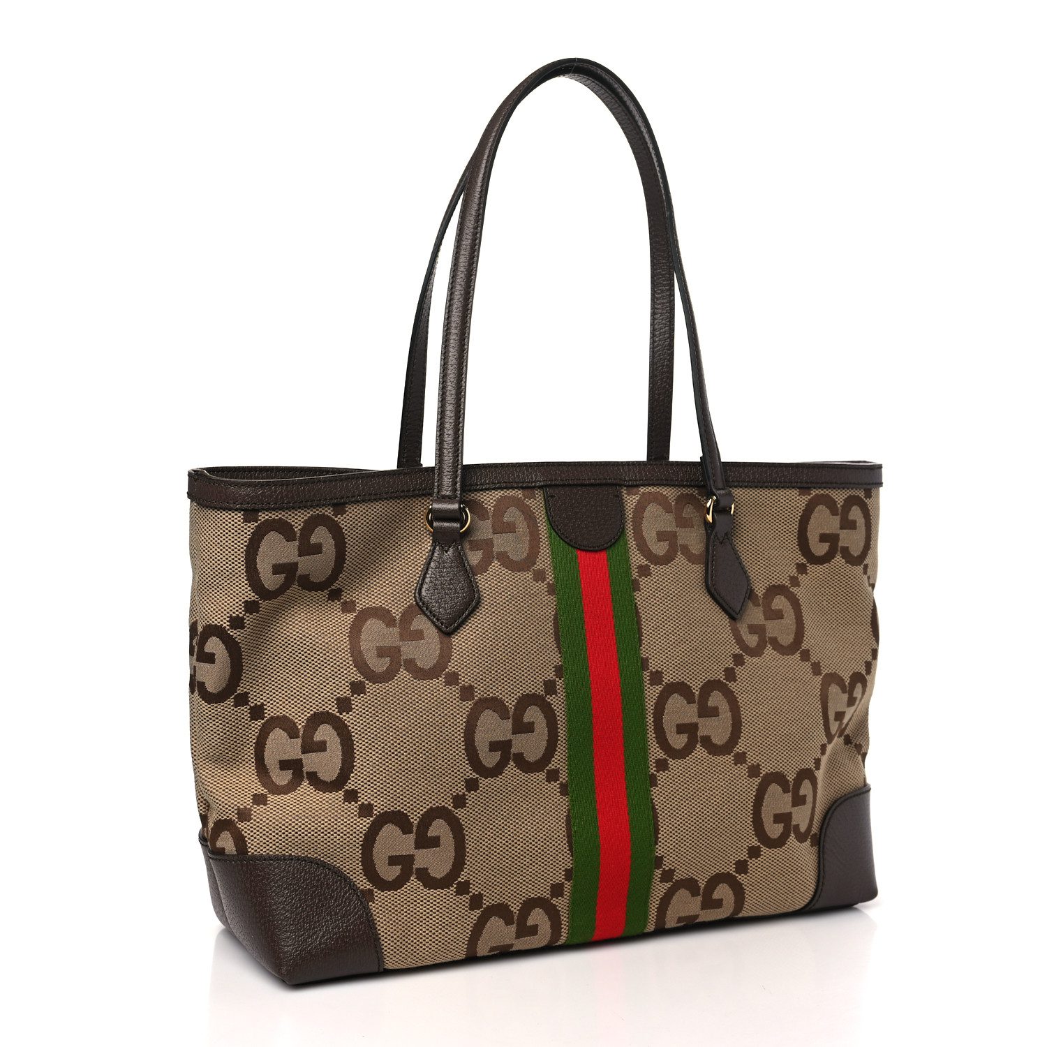 Back view of the camel and ebony Gucc! Ophidia Shopping Tote