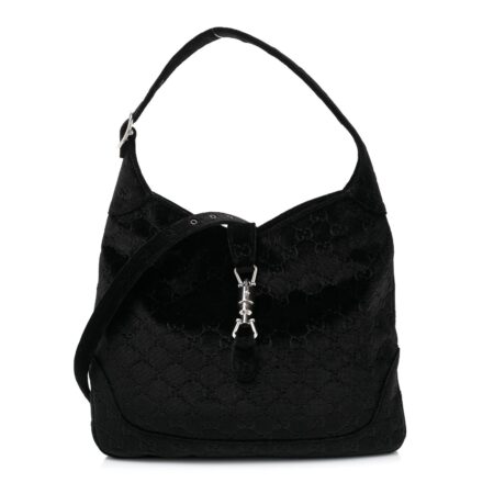 Front view of the black velvet Small Jackie 1961 Hobo featuring the GG monogram