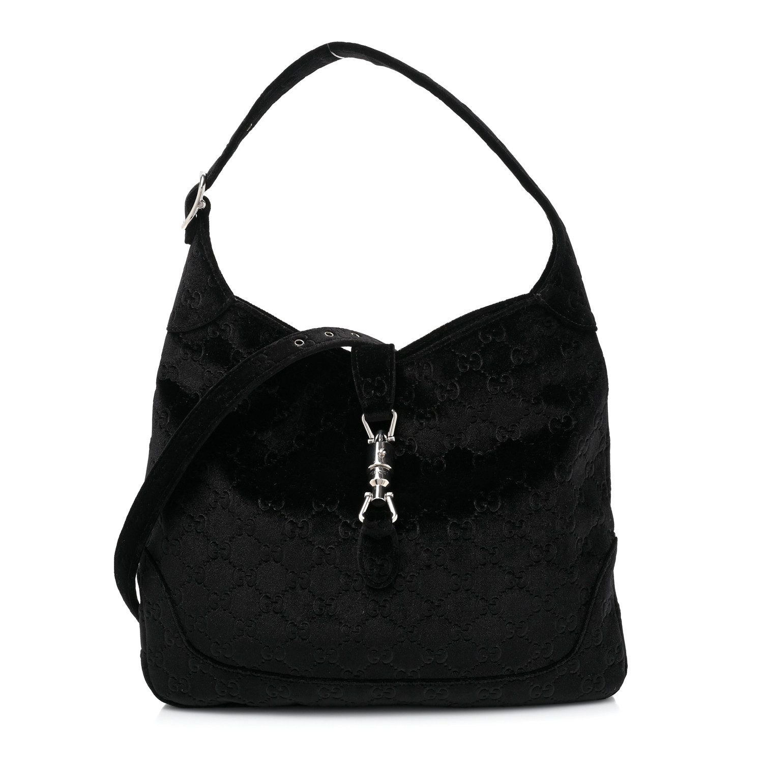 Front view of the black velvet Small Jackie 1961 Hobo featuring the GG monogram