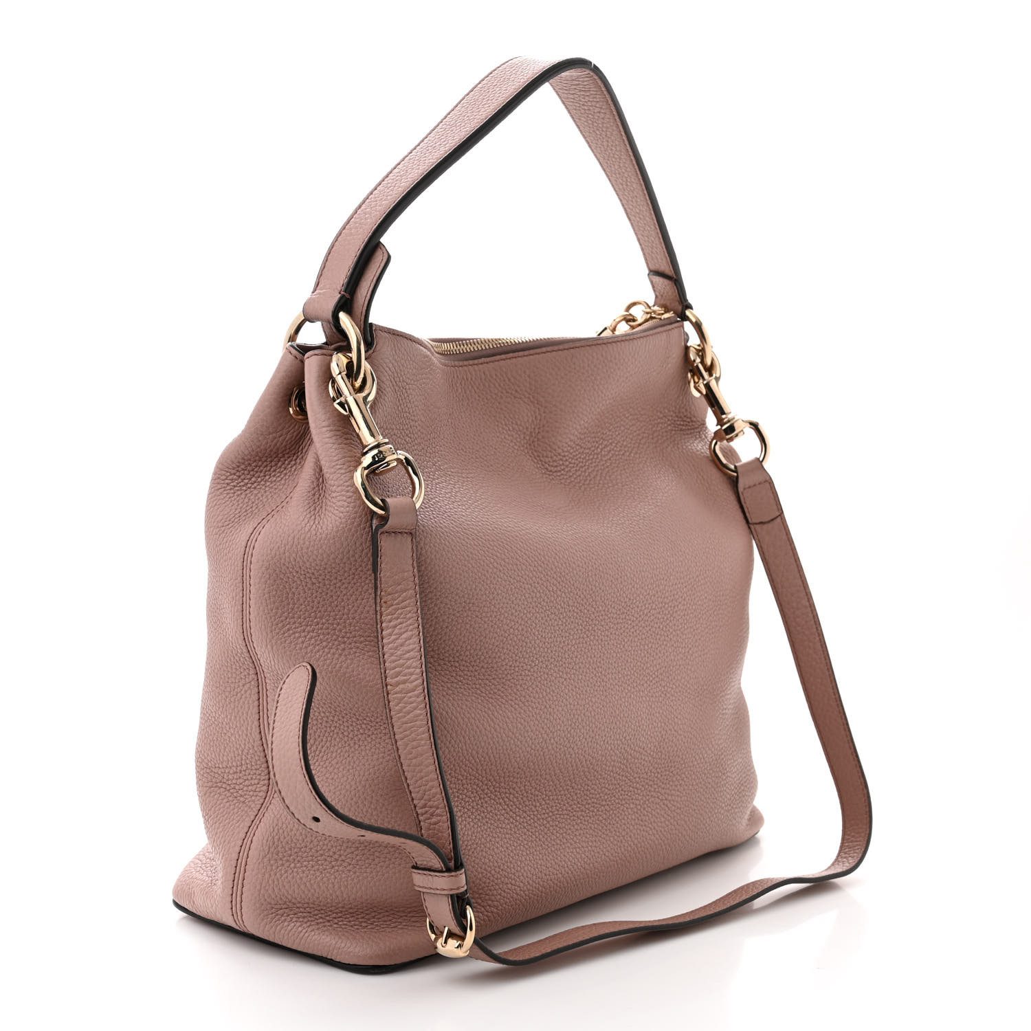 Back view of the Camelia beige Gucc! Soho Hobo with stitched GG logo
