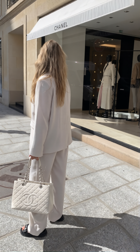 Ch@nel Grand Shopping Tote White Replica ShoulderBag