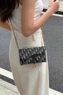 D!0r Saddle Chain Long Wallet Blue 1:1 Replica ShoulderBag