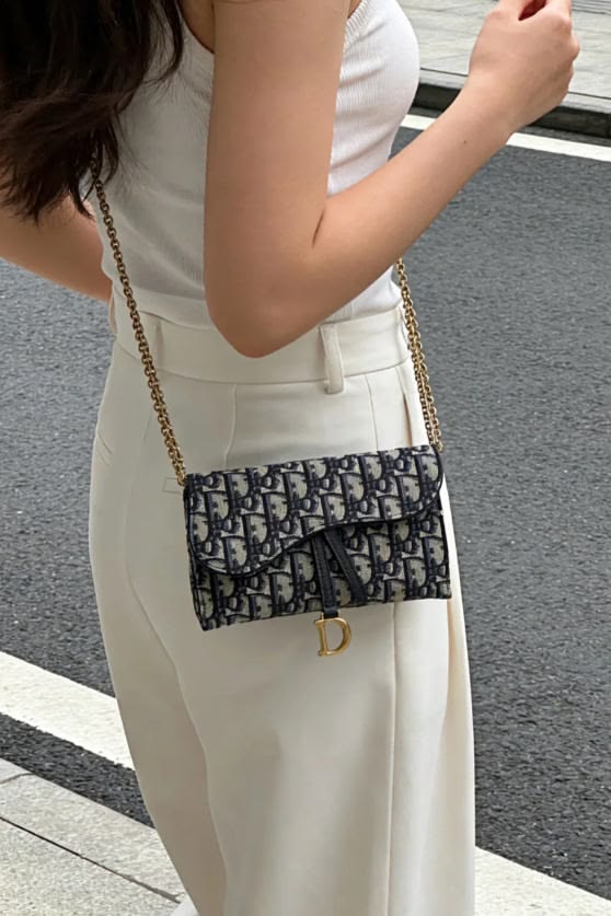 D!0r Saddle Chain Long Wallet Blue 1:1 Replica ShoulderBag