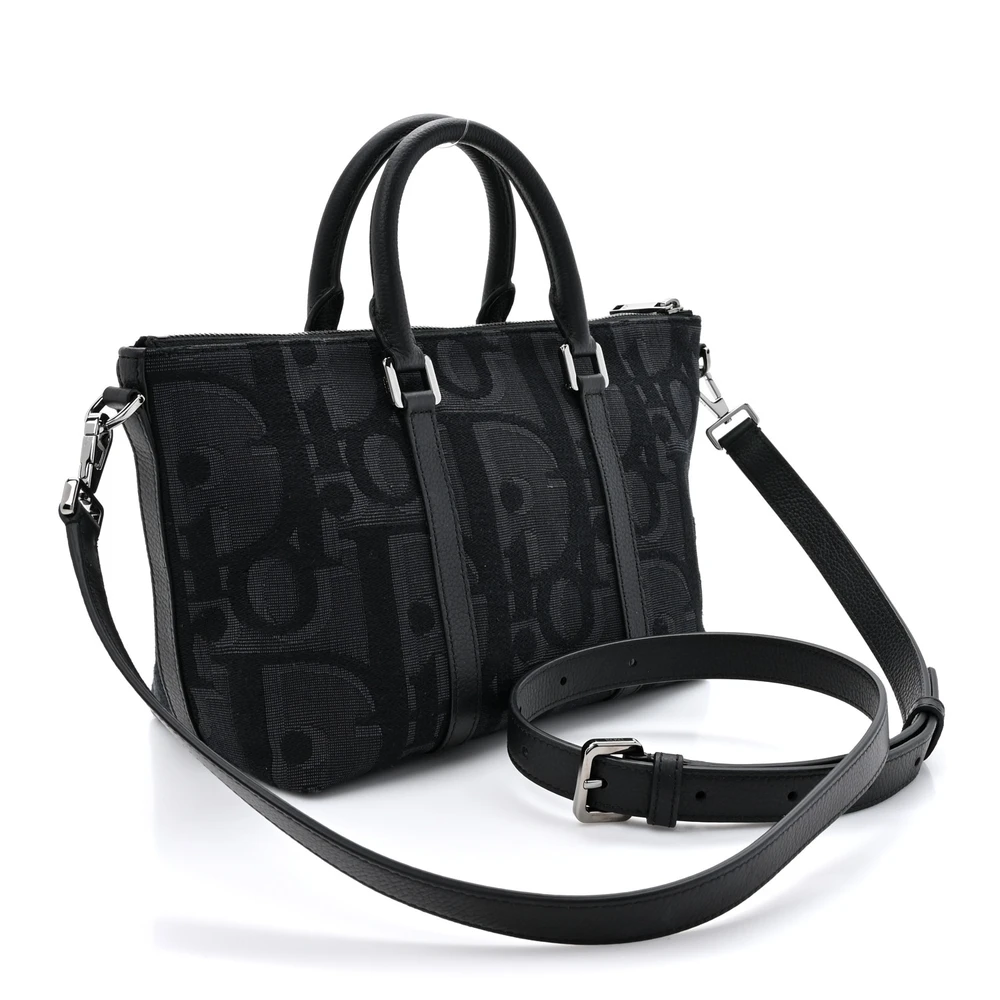 Back view of the black Maxi D!0r Oblique jacquard D!0r Weekender 25 Bag