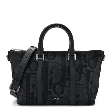 Front view of the black Maxi D!0r Oblique jacquard D!0r Weekender 25 Bag