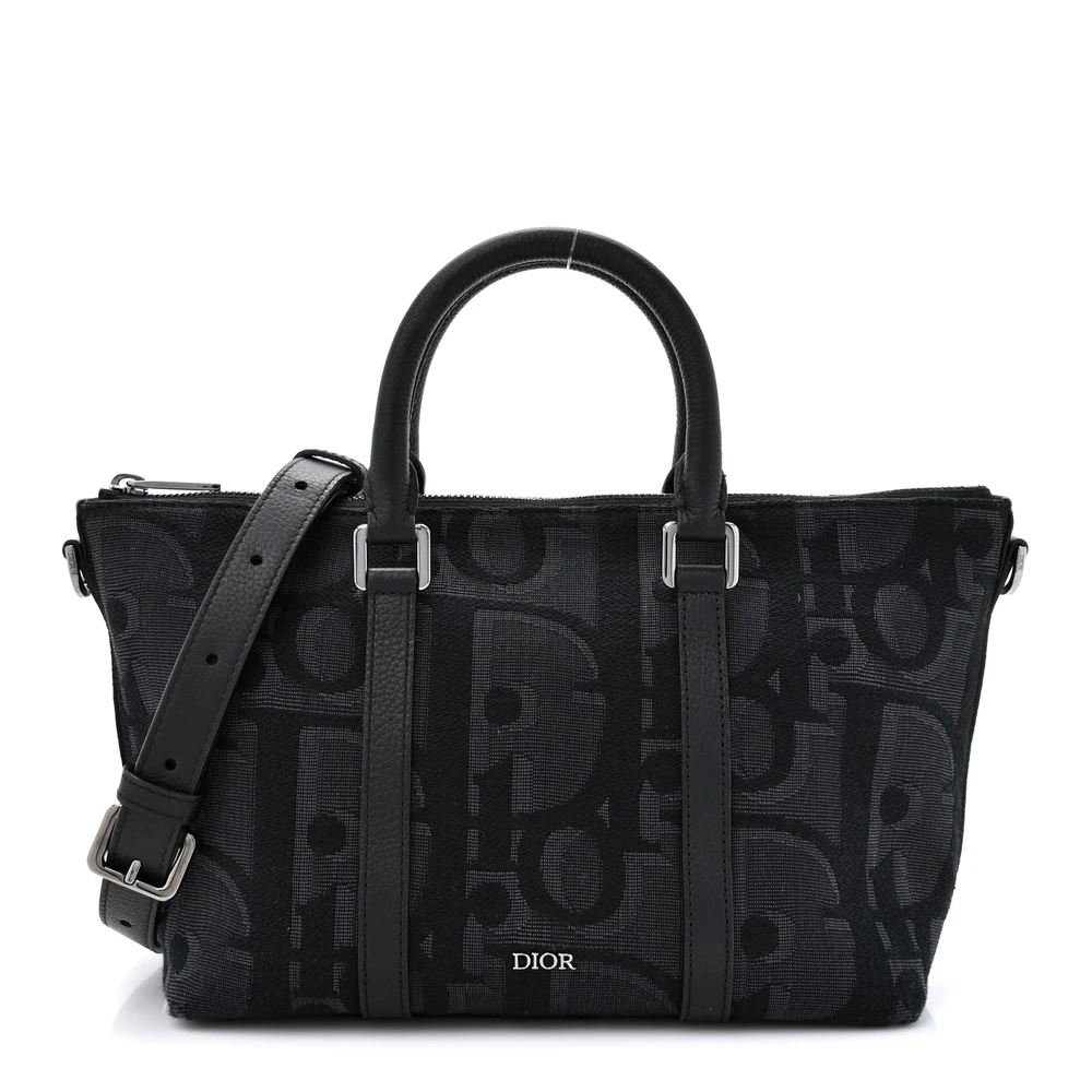Front view of the black Maxi D!0r Oblique jacquard D!0r Weekender 25 Bag